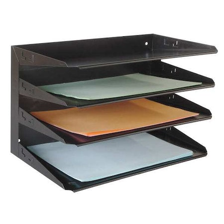 File Holder, Black, Steel, 15 in W, 8 3/4 in L, 9 1/4 in H, 4 Number of Compartments