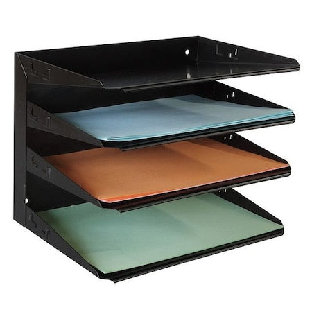 File Holder, Black, Steel, 12 in W, 8 3/4 in L, 9 1/4 in H, 4 Number of Compartments
