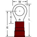 Ring Terminal, #10 Stud Size, 18 AWG, 600 V, Vinyl Insulated, Red, Crimp Termination Only, 100 PK