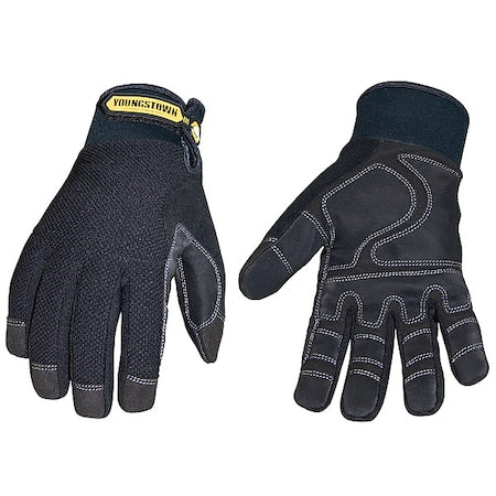 Mechanics Gloves, Synthetic Leather Palm, MicroFleece Lining, Black, M