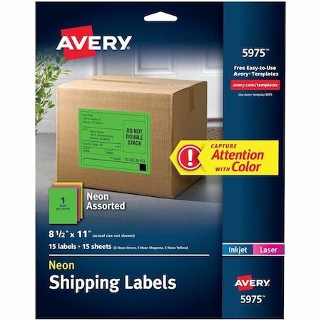 Neon Shipping Labels for Laser Pri, PK15