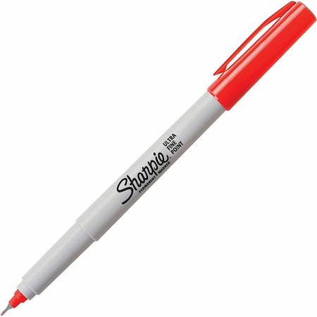 Permanent Marker, Red, Ultra Fine Tip, Capped, 12 PK