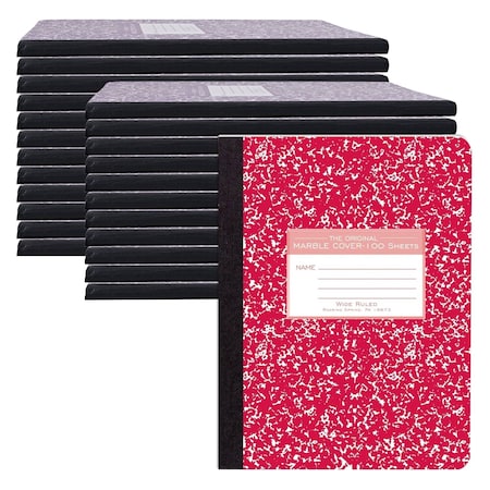 Case of Assorted Color Comp Notebooks, W Ruled, 100 sht, 15 lb White Paper, 9.75"x7.75", Hard Cover, PK24