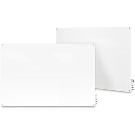 Dry Erase Board, Glass, 24 in, 36 in, No Frame Frame, White, Gloss