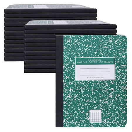 Case of Green Marble Comp Notebooks, 5x5 Graph Ruled, 100 sht, 15 lb Paper, 9.75"x7.75", Hard Cover, PK24