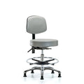 Vin Stool with Back Chr-Medium Bench Height with Chr Foot RingandStat Glides in Dove Trailblazer Vin