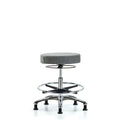 Fab Stool without Back Chr-Medium Bench Height with Chr Foot Ring and Stationary Glides in Gray Fab