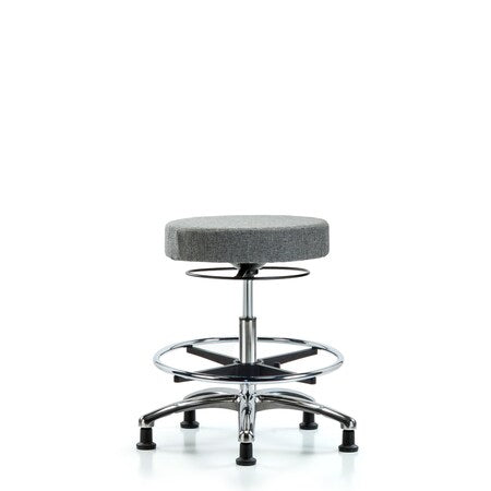Fab Stool without Back Chr-Medium Bench Height with Chr Foot Ring and Stationary Glides in Gray Fab