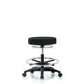 Rutledge Fab Stool without Back - Med Bench Height with Chrome Foot Ring and Casters in Black Fab