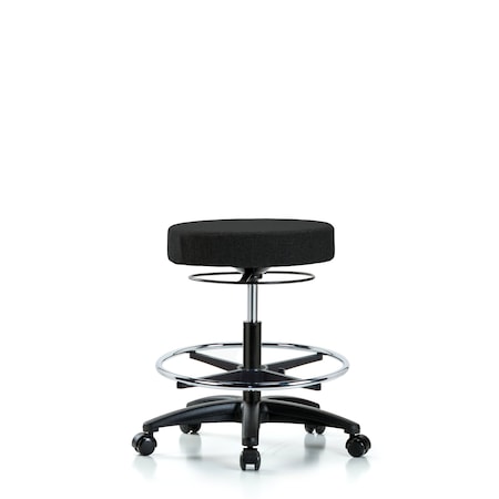 Rutledge Fab Stool without Back - Med Bench Height with Chrome Foot Ring and Casters in Black Fab