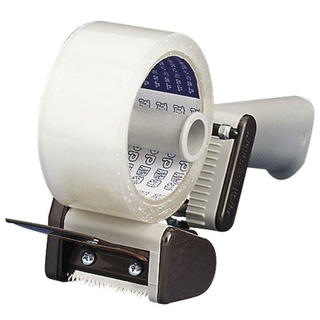 Tape Dispenser, 2 in Max. Tape Width. 5 1/6 in Tape Core Dia, Pistol, Plastic, Tan