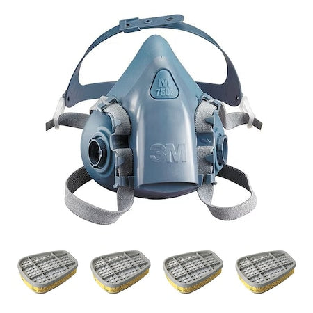 Half Mask Respirator Kit: 4 Chemical Cartridges Included, AG/OV, Yellow Color, 7500 Series, Size L