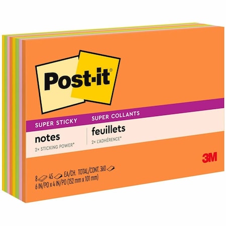 Super Sticky Notes, 4x6 In., PK8