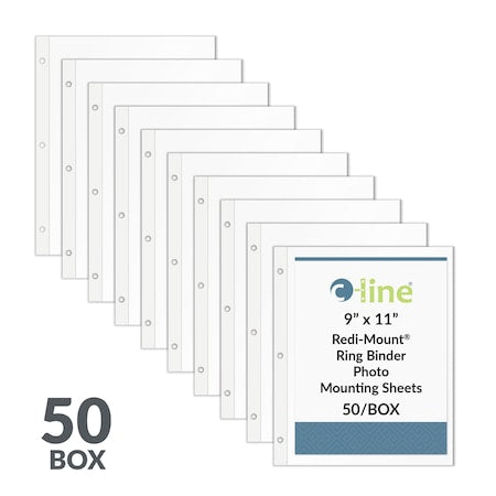 11" x 9" Redi-Mount Ring Binder Photo Mounting Sheets, 50/BX