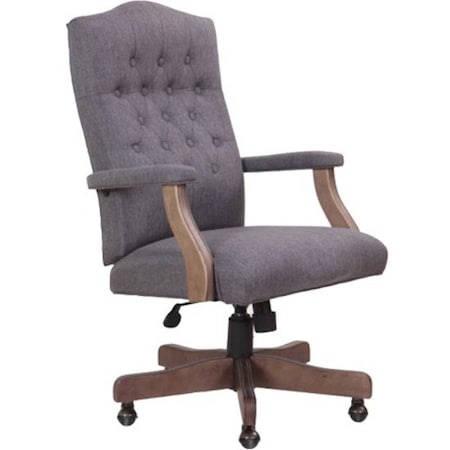 Executive Slate Grey Linen Chair With Driftwood Finish Frame