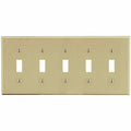 Toggle Switch Wall Plate, Number of Gangs: 5 Plastic, Satin Finish, Ivory