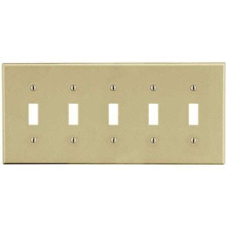 Toggle Switch Wall Plate, Number of Gangs: 5 Plastic, Satin Finish, Ivory
