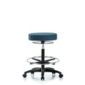 Rutledge Fab Stool without Back - High Bench Height with Chrome Foot Ring and Casters in Blue Fab