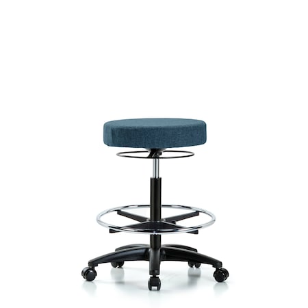 Rutledge Fab Stool without Back - High Bench Height with Chrome Foot Ring and Casters in Blue Fab