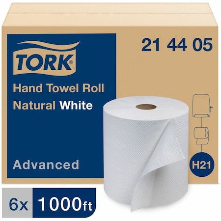 Hardwound Paper Towel Roll, 1 Ply, Continuous Roll Sheets, 1, 000 ft, White, 6 PK