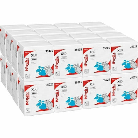 WypAll General Clean X50 Cleaning Cloths (35025), Strong for Extended Use, Quarterfold, White, PK32