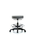 Rutledge Fab Stool without Back - Med Bench Height with Chrome Foot Ring and Casters in Gray Fab