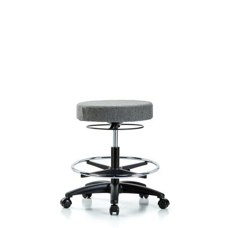 Rutledge Fab Stool without Back - Med Bench Height with Chrome Foot Ring and Casters in Gray Fab