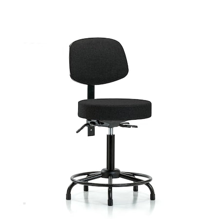 Fab Stool with Back-Medium Bench Height with Round Tube Base, Seat Tilt, and Stat Glides in Black Fab