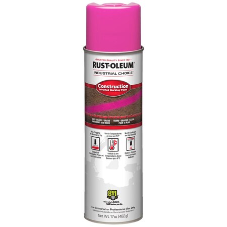 Construction Marking Paint, 17 oz., Fluorescent Pink, Water -Based