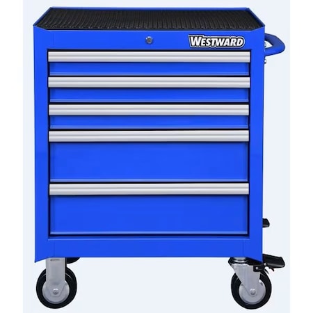 WESTWARD Rolling Tool Cabinet, 5-Drawers, Powder Coated Blue, 27" W x 18" D x 33" H