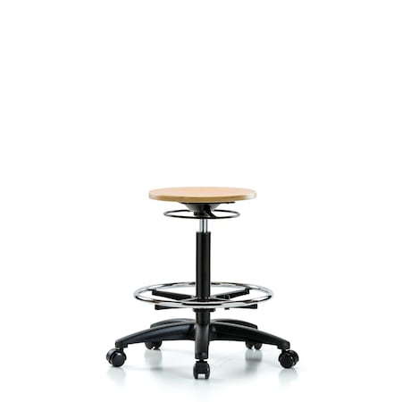 Wood Stool - High Bench Height with Chrome Foot Ring and Casters