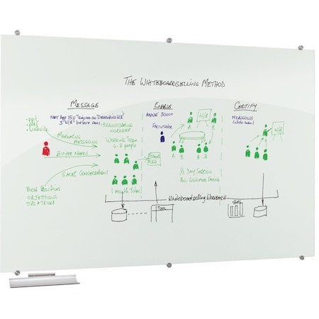 Dry Erase Board, Glass, 24 in, 36 in, No Frame Frame, White, Gloss