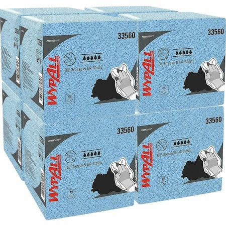 Oil, Grease & Ink Cloths, Quarterfold, Lint-Free, Blue, 66 Sheets/Pack, 8 Packs/Case