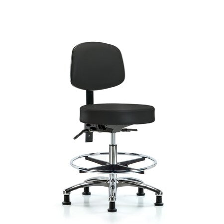 Vin Stool with Back Chr-Med Ben Height with Seat Tilt, Chr FR, andStat Glides in Black Trailblazer Vin
