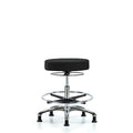 Fab Stool without Back Chr-Medium Bench Height with Chr Foot Ring and Stationary Glides in Black Fab