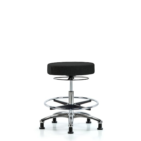 Fab Stool without Back Chr-Medium Bench Height with Chr Foot Ring and Stationary Glides in Black Fab