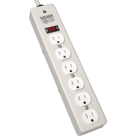 Power Strip, Surge, 5-15R, 5-15P, 6 ft., Light Gray