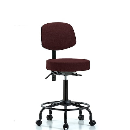 Rutledge Fab Stool with Back-Medium Bench Height with RT Base, Seat Tilt, andCasters in Burgundy Fab