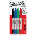 Twin Tip Permanent Marker Set, Black, Blue, Green, Red, Fine Tip, Retractable, 4 PK