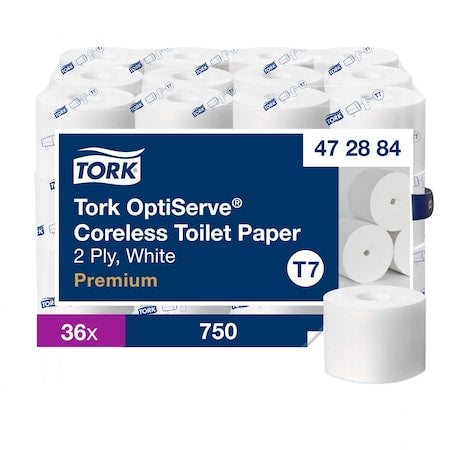 Coreless, 2 Ply, 750 Sheets, White, 36 PK