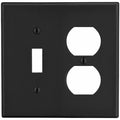 Duplex Receptacle Wall Plate, Number of Gangs: 2 Plastic, Satin Finish, Black