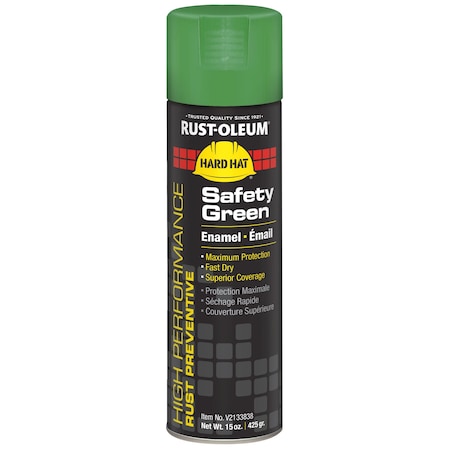 Rust Preventative Spray Paint, Safety Green, Gloss, Solvent, 15 oz