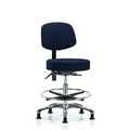 Fab Stool with Back Chrome-Medium Bench Height with Chrome Foot RingandStationary Glides in Navy Fab