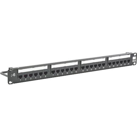 Hubbell Patch Panels, Cat6, 24-Port, UniversalWiring - 24 Port(s) - 24 x RJ-45 - 1U High - Black - Rack-mountable