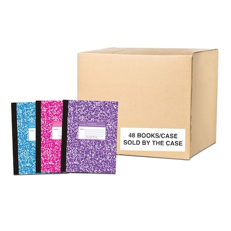 Case of Assorted Marble Comp Notebook, College Ruled, 80 sht, Oversized 10.25"x8", Flexible Covers, PK48