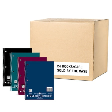 Case of Wirebound Notebooks, 10.5"x8", 1 Sub, 120 sht, Asstd. Cover Colors, College Ruled w/Margin, PK24