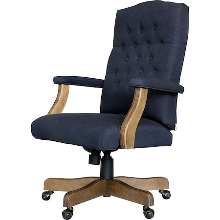 Executive Navy Linen Chair With Driftwood Finish Frame