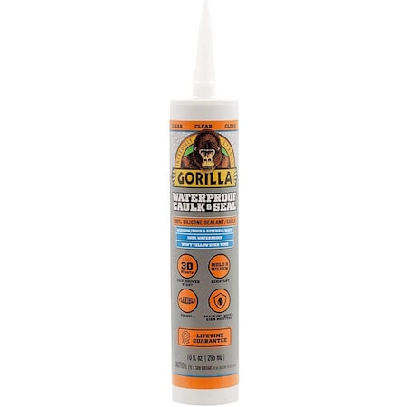 Silicone Sealant, 10 oz, Cartridge, Clear, Silicone Base, Waterproof Caulk & Seal
