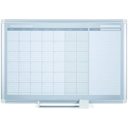 Calendar Planning Board, Steel, 38 in, 50 in, Aluminum Frame, White/Gray, Matte