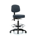 Vin Stool with Back-High Bench Ht with Chrome Foot RingandCasters in Imperial Blue Trailblazer Vin
